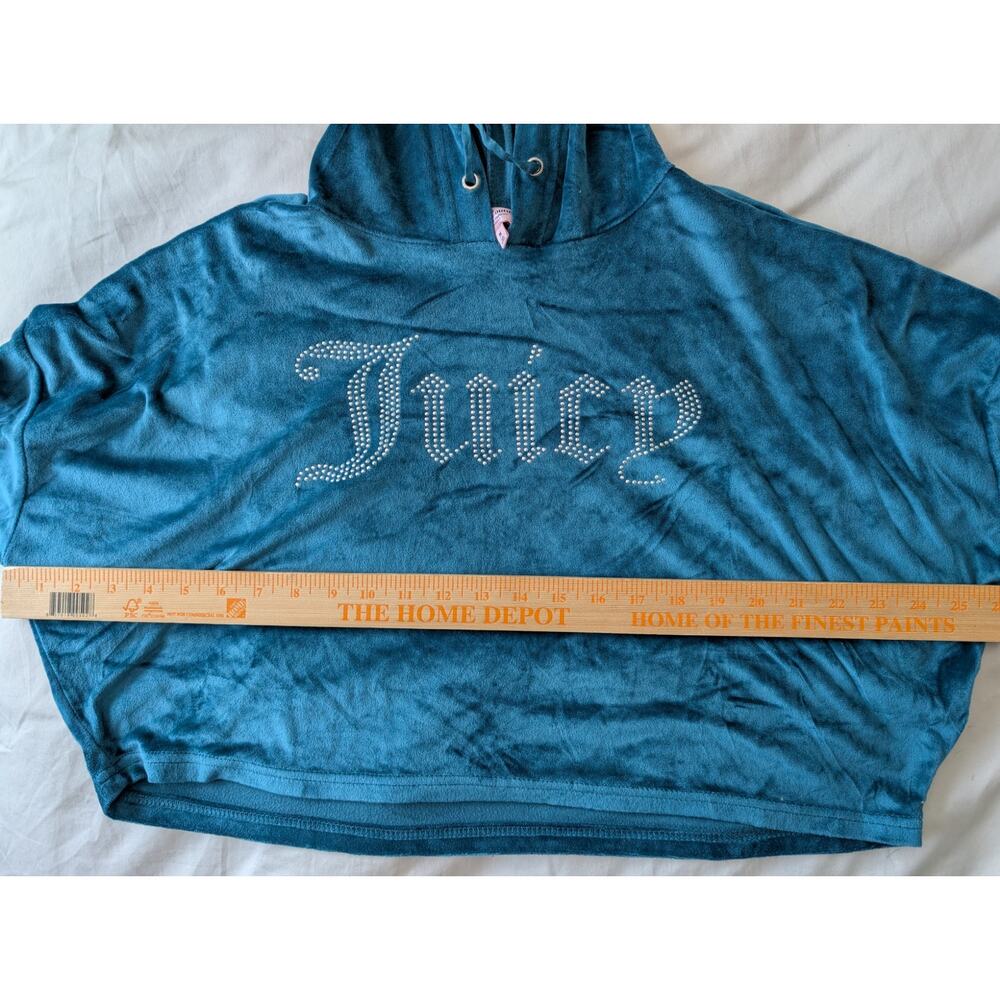 Juicy Couture Teal Velour Rhinestone Lounge Set Cropped Hoodie Joggers M - Picture 5 of 11